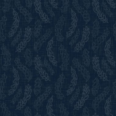 Koyu mavi yaprak boya bloğu deseni. Japon erkeksi boro etkisi kusursuz tekstil arka planı. Ses tonu bozuk wabi sabi nakış stili.