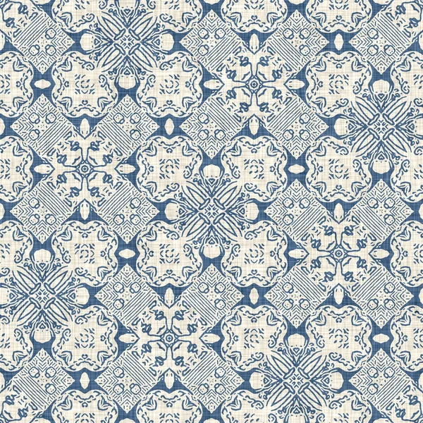 Francés Azul Lino Efecto Patrón Geométrico Fondo Textil Tejido Gris — Foto de Stock