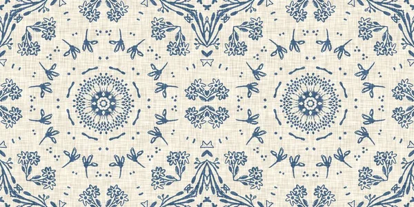 French blue floral french printed fabric border pattern for shabby chic home decor trim. Rustic farm house country cottage flower linen endless tape. Patchwork quilt effect ribbon edge