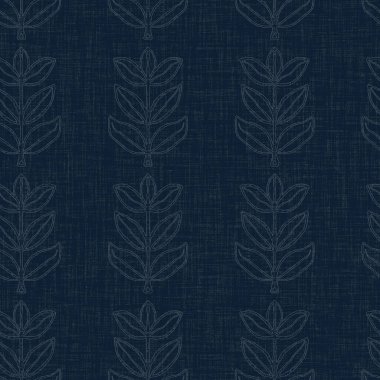 Koyu mavi yaprak boya bloğu deseni. Japon erkeksi boro etkisi kusursuz tekstil arka planı. Ses tonu bozuk wabi sabi nakış stili.