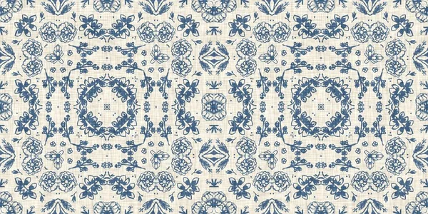 French blue floral french printed fabric border pattern for shabby chic home decor trim. Rustic farm house country cottage flower linen endless tape. Patchwork quilt effect ribbon edge