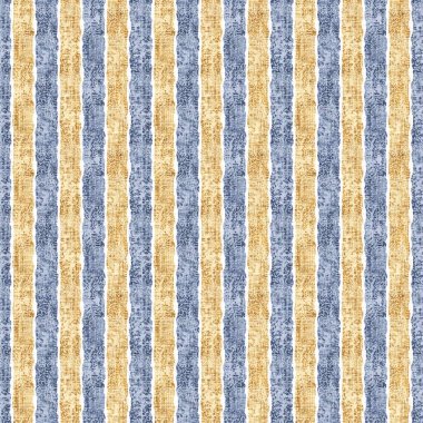 Kusursuz Fransız kırsal mutfak çizgili kumaş deseni. Mavi sarı, beyaz, dikey çizgili arka plan. Batik Boyası Kaynak Stili Kırsal Örgü Cottagecore Tekstili
