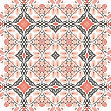 Modern boho geometrik çiçekli yorgan deseni. Shabby chic scandi keten etkisi ile arka planı tekrarla