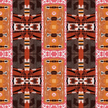 Kahverengi safari hayvan desenli yama çizgili, pürüzsüz desen. Kahverengi baskılı kumaş efektli doğal yorgan çarpışması. Modern etnik kabile soyut Afrikası doğrusal yamalı arka plandan esinlenmiştir.