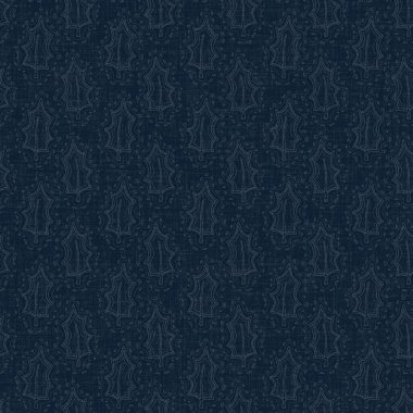 Koyu mavi yaprak boya bloğu deseni. Japon erkeksi boro etkisi kusursuz tekstil arka planı. Ses tonu bozuk wabi sabi nakış stili.