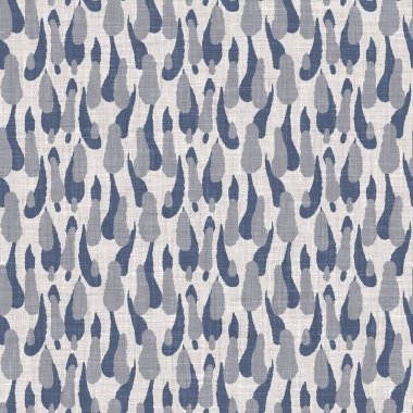Fransız mavisi karalama motifli keten desenli. Tonal kır evi tarzı soyut karalama motifi arka planı. Basit bir kırsal kumaş tekstil etkisi. İlkel, pejmürde, şık bir kumaş.