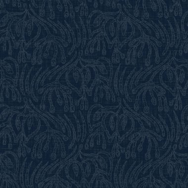 Koyu mavi yaprak boya bloğu deseni. Japon erkeksi boro etkisi kusursuz tekstil arka planı. Ses tonu bozuk wabi sabi nakış stili.