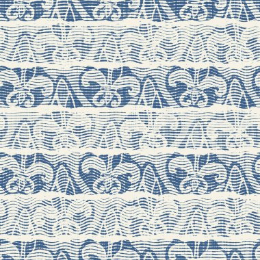 Hassas Fransız dantel efekti. Kusursuz çizgili desen. Süslü Provence tarzı dantelli kır evi dekorasyonu. Kırsal, modern, pejmürde, şık tasarım için keten kumaş duvar kağıdı.