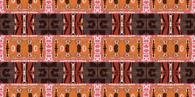 Kahverengi safari hayvan desenli yama şeritli, pürüzsüz sınır deseni. Kahverengi desenli kumaş şeritli doğal yorgan çakışması. Modern kabile soyut Afrika 'sı doğrusal kenar arkaplanından esinlenmiştir.