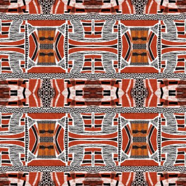 Kahverengi safari hayvan desenli yama çizgili, pürüzsüz desen. Kahverengi baskılı kumaş efektli doğal yorgan çarpışması. Modern etnik kabile soyut Afrikası doğrusal yamalı arka plandan esinlenmiştir.