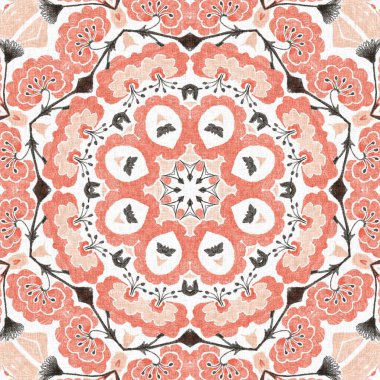 Modern boho geometrik çiçekli yorgan deseni. Shabby chic scandi keten etkisi ile arka planı tekrarla