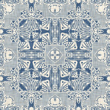 Fransız mavisi keten rengi geometrik deseni etkiler. Eski püskü ev dekoru için klasik 2 tonluk Avrupa nötr gri dokuma kumaş arka planı. Köy çiftliği mutfak havlusu tarzı.