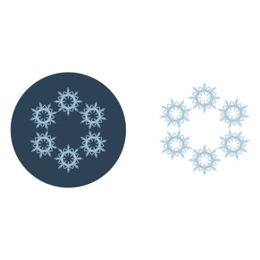 Noel kar tanesi dairesi çizim vektör motifi ayarlandı. Bayram, kostüm ve buz gibi ikon için maskülen kar grafiği. El çizimi Aralık karlı altı köşeli yıldız