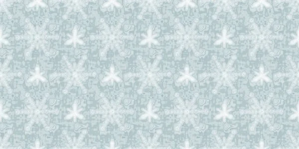 Soft ice blue snow flake border pattern background. Simple minimal frost blur effect seamless banner backdrop. Festive cold holiday season ribbon trim edge.