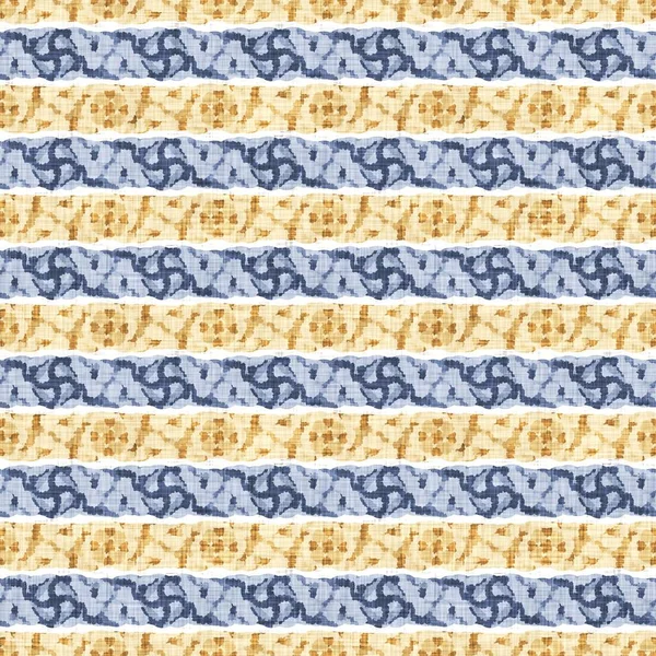 Seamless French Country Kitchen Stripe Fabric Pattern Print Blue Yellow — Stock Photo, Image