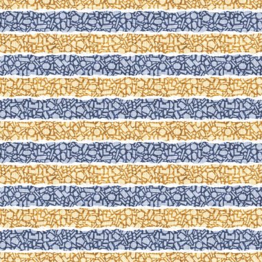 Kusursuz Fransız kırsal mutfak çizgili kumaş deseni. Mavi sarı beyaz yatay çizgili arka plan. Batik Boyası Kaynak Stili Kırsal Örgü Cottagecore Tekstili
