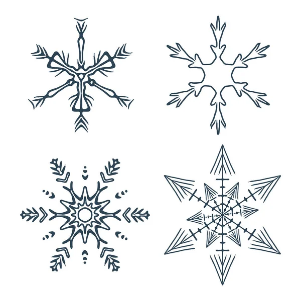 クリスマス雪の結晶イラストベクトルモチーフセット クリスマス 霜のアイコンのためのマスキュリン冬の雪のグラフィック 手描き12月雪6点星 — ストックベクタ