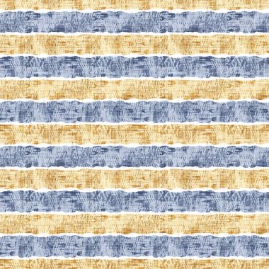 Kusursuz Fransız kırsal mutfak çizgili kumaş deseni. Mavi sarı beyaz yatay çizgili arka plan. Batik Boyası Kaynak Stili Kırsal Örgü Cottagecore Tekstili
