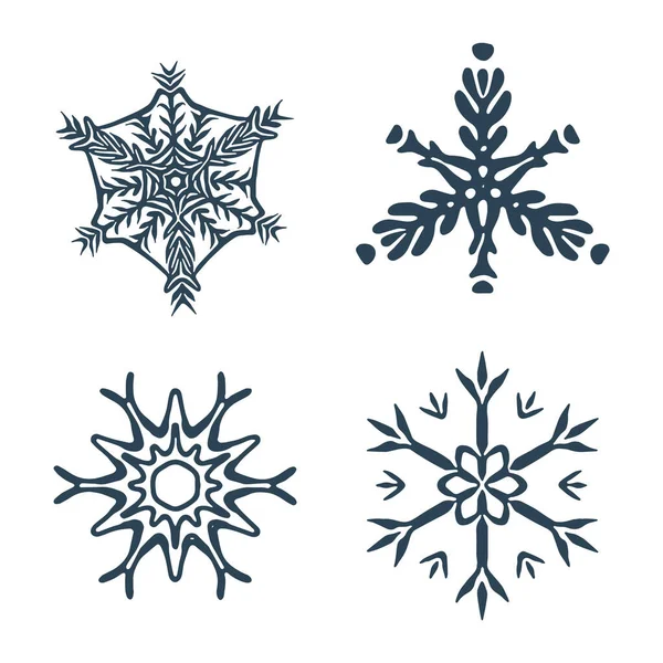 クリスマス雪の結晶イラストベクトルモチーフセット クリスマス 霜のアイコンのためのマスキュリン冬の雪のグラフィック 手描き12月雪6点星 — ストックベクタ