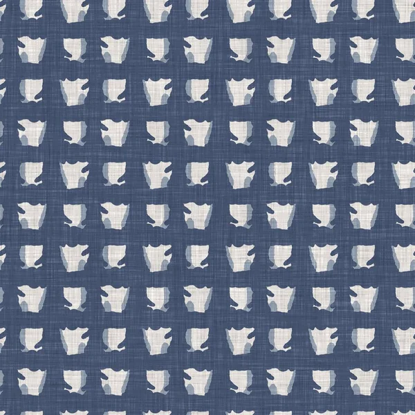 Francês Azul Doodle Motivo Linho Sem Costura Padrão Tonal Country — Fotografia de Stock