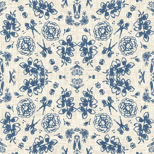 Francouzský Modrý Květinový Francouzský Potisk Tkaniny Vzor Pro Ošuntělý Elegantní — Stock fotografie