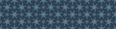 Noel 'de donmuş kar taneleri kusursuz vektör sınırı. Ambalaj kağıdı, Xmas ve soğuk pankart için erkeksi kar grafiği tasarımı. Tatil eli çizilmiş Aralık yıldızı