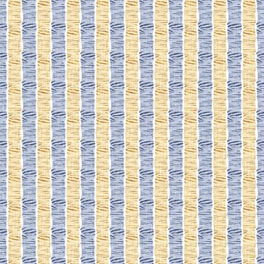 Kusursuz Fransız kırsal mutfak çizgili kumaş deseni. Mavi sarı, beyaz, dikey çizgili arka plan. Batik Boyası Kaynak Stili Kırsal Örgü Cottagecore Tekstili