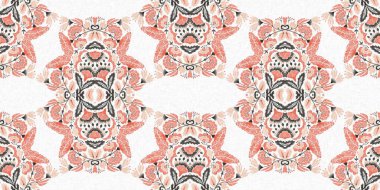 Modern boho geometrik çiçekli yorgan stili, dikişsiz sınır deseni. Shabby chic scandi keten pankart efektli kenar arka planını tekrarla