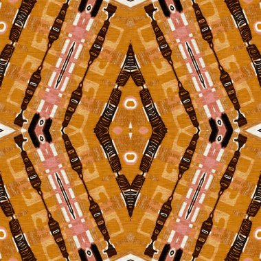 Kahverengi safari hayvan desenli yama kusursuz desen. Kahverengi kumaş efektli doğal yorgan ve damask stili. Modern kabile soyutlaması. Afrika 'dan esinlenerek
