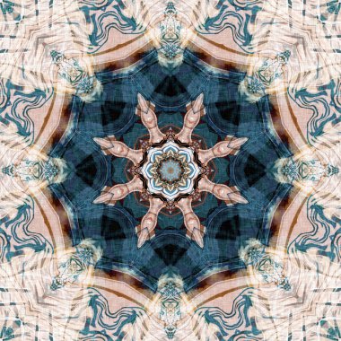 Retro boho geometrik kaleydoskop eşarp desenli arka plan. Renkli klasik azulejos kumaş desenli döşeme efekti