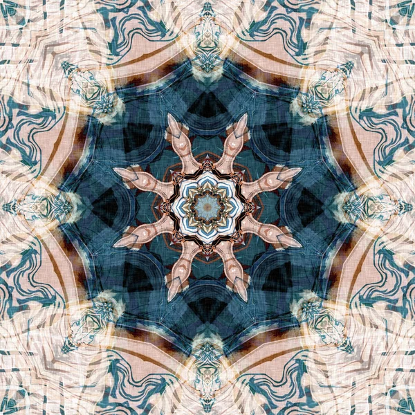 Retro Boho Geometric Kaleidoscope Scarf Pattern Background Colorful Vintage Azulejos — Stock Photo, Image