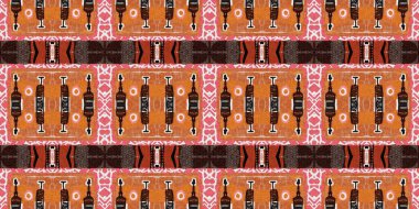 Kahverengi safari hayvan desenli yama şeritli, pürüzsüz sınır deseni. Kahverengi desenli kumaş şeritli doğal yorgan çakışması. Modern kabile soyut Afrika 'sı doğrusal kenar arkaplanından esinlenmiştir.