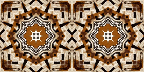 Brown Safari Animal Print Patchwork Seamless Border Pattern Natural Quilt — Stock Photo, Image
