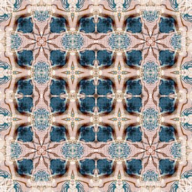 Retro boho geometrik kaleydoskop eşarp desenli arka plan. Renkli klasik azulejos kumaş desenli döşeme efekti