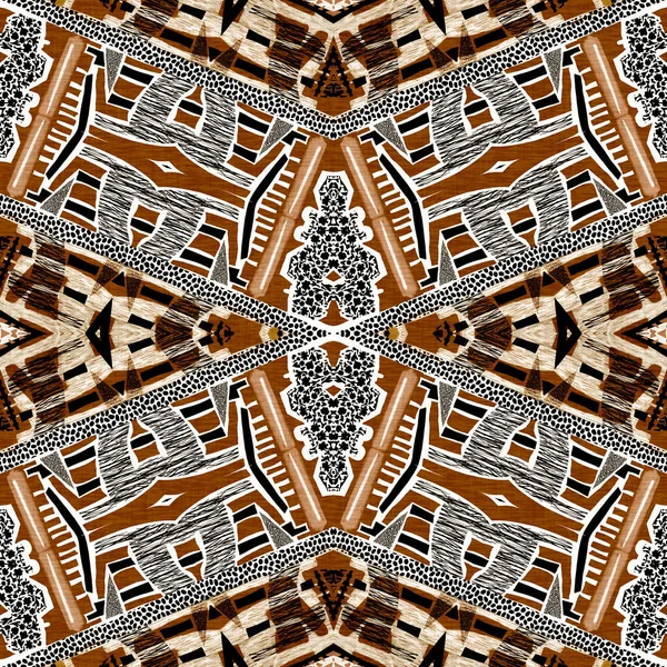 Brown Safari Animal Print Patchwork Seamless Pattern Natural Quilt Clash — Stock Photo, Image