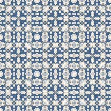 Eski püskü ev dekorasyonu için Fransız mavisi yorgan deseni. Kırsal çiftlik evi. Kır evi, keten, pürüzsüz arka plan.