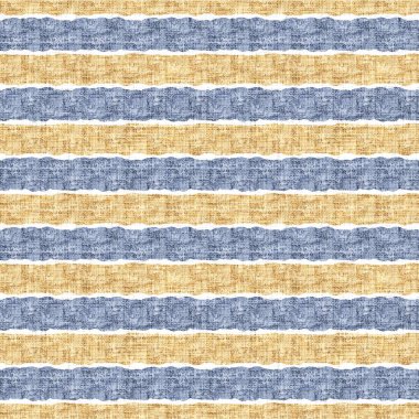 Kusursuz Fransız kırsal mutfak çizgili kumaş deseni. Mavi sarı beyaz yatay çizgili arka plan. Batik Boyası Kaynak Stili Kırsal Örgü Cottagecore Tekstili