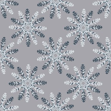 Noel dondurulmuş kar tanesi kusursuz vektör deseni. Ambalaj kağıdı, Xmas, buzlu duvar kağıdı için erkeksi kar grafiği tasarımı