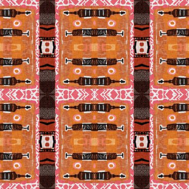 Kahverengi safari hayvan desenli yama çizgili, pürüzsüz desen. Kahverengi baskılı kumaş efektli doğal yorgan çarpışması. Modern etnik kabile soyutlaması. Afrika doğrusal yamalı arka plandan esinlendi