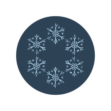 Noel kar tanesi dairesi çizim vektör motifi. Bayram, kostüm ve buz gibi ikon için maskülen kar grafiği. El çizimi Aralık karlı altı köşeli yıldız