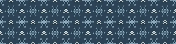 Noel 'de donmuş kar taneleri kusursuz vektör sınırı. Ambalaj kağıdı, Xmas ve soğuk pankart için erkeksi kar grafiği tasarımı. Tatil eli çizilmiş Aralık yıldızı