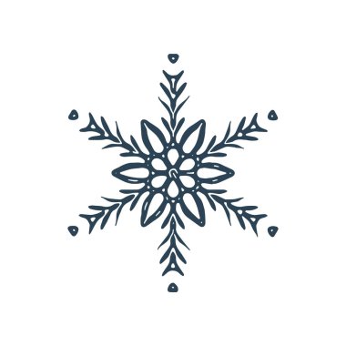 Noel kar tanesi çizim vektör motifi. Bayram, kostüm ve buz gibi ikon için maskülen kar grafiği. El çizimi Aralık karlı altı köşeli yıldız