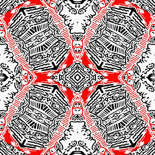 Red Black Seamless Arabesque Mosaic Bandana Pattern Modern Masculine Neckerchief — Stock Photo, Image