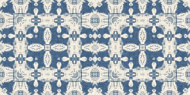 Eski püskü ev dekorasyonu için Fransız mavisi yorgan desenli kumaş kenar deseni. Kırsal çiftlik evi kır evi çiçekli keten sonsuz bant. Yamalı yorgan efekti kurdele kenarı