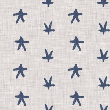 Fransız mavi yıldız motifi kusursuz desen. Tonal kır evi tarzı soyut motif arka plan. Basit klasik kırsal kumaş tekstil efekti