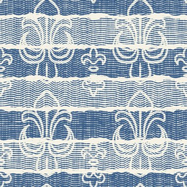 Hassas Fransız dantel efekti. Kusursuz çizgili desen. Süslü Provence tarzı dantelli kır evi dekorasyonu. Kırsal, modern, pejmürde, şık tasarım için keten kumaş duvar kağıdı.