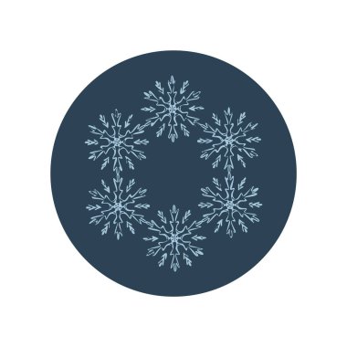 Noel kar tanesi dairesi çizim vektör motifi. Bayram, kostüm ve buz gibi ikon için maskülen kar grafiği. El çizimi Aralık karlı altı köşeli yıldız