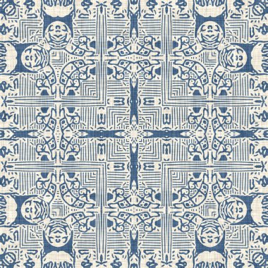 Fransız mavisi keten rengi geometrik deseni etkiler. Eski püskü ev dekoru için klasik 2 tonluk Avrupa nötr gri dokuma kumaş arka planı. Köy çiftliği mutfak havlusu tarzı.