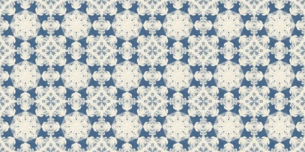 Francuska Niebieska Kołdra Nadrukowanym Wzorem Brzegowym Tkaniny Shabby Chic Wykończenia — Zdjęcie stockowe