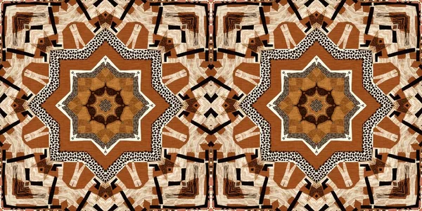 Bruin Safari Dier Print Patchwork Naadloze Rand Patroon Natuurlijke Quilt — Stockfoto